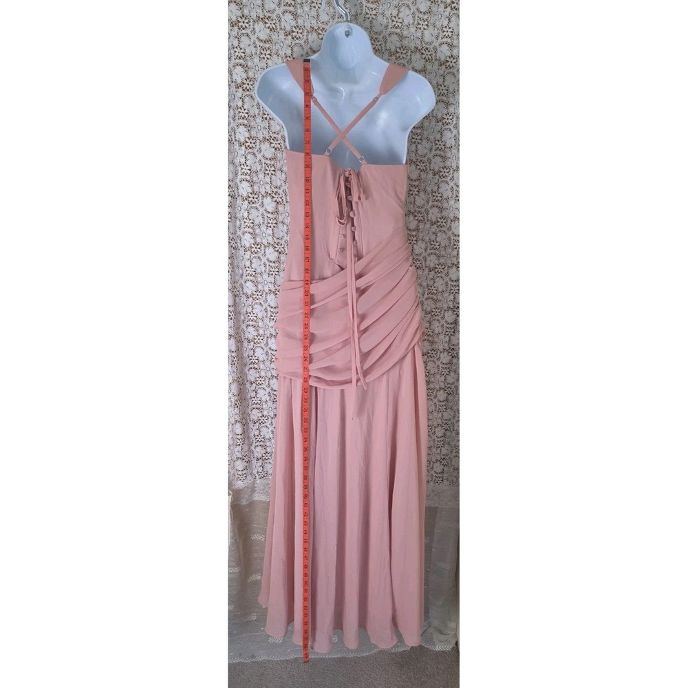 Pink Chiffon Maxi Dress 8 Corset Sleeveless Adjustable Straps Ruched Flowy NWOT - Picture 7 of 8